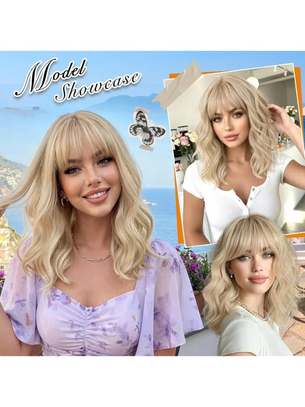 Women Platinum Blonde 14 Inch Heat Resistant Synthetic Fiber Shoulder Length Wig